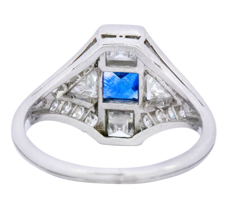 Art Deco 1.70 CTW Sapphire Diamond Platinum Ring Wilson's Estate Jewelry