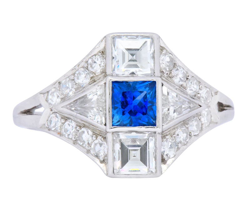 Art Deco 1.70 CTW Sapphire Diamond Platinum Ring Wilson's Estate Jewelry