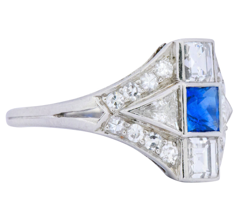 Art Deco 1.70 CTW Sapphire Diamond Platinum Ring Wilson's Estate Jewelry
