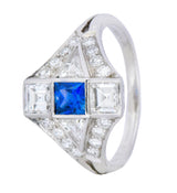 Art Deco 1.70 CTW Sapphire Diamond Platinum Ring Wilson's Estate Jewelry