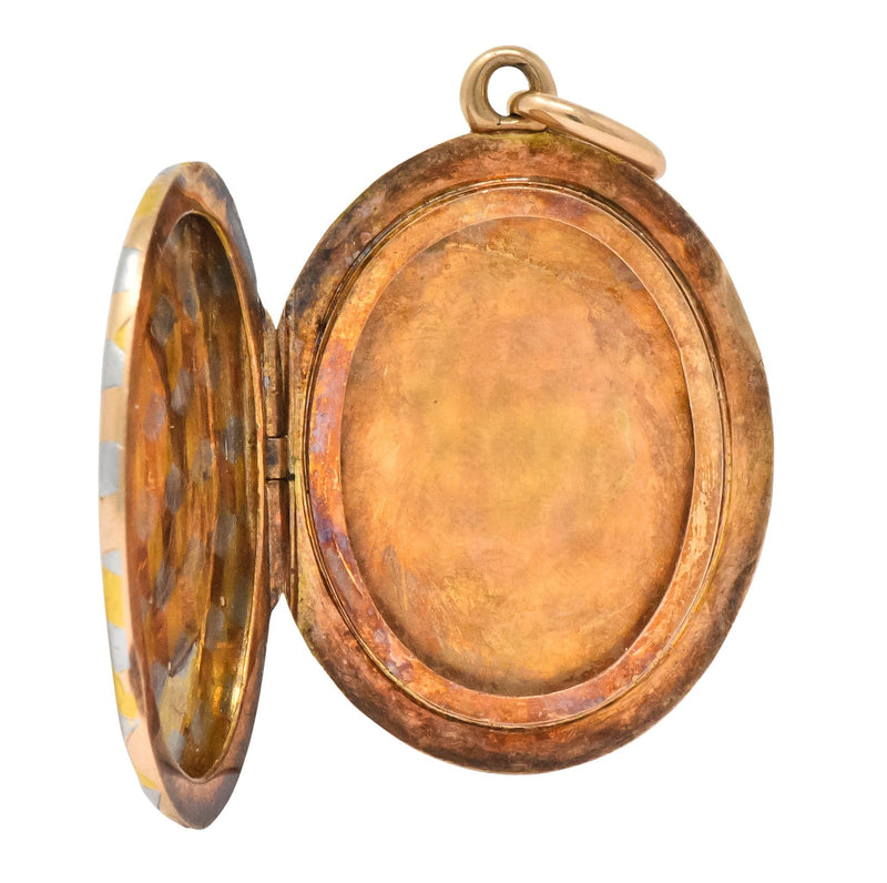 Art Deco 14 Karat Two-Tone Gold Platinum Decorated Locket - Wilson's Estate Jewelry