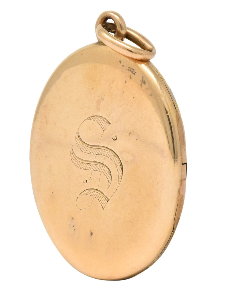 Art Deco 14 Karat Two-Tone Gold Platinum Decorated Locket - Wilson's Estate Jewelry