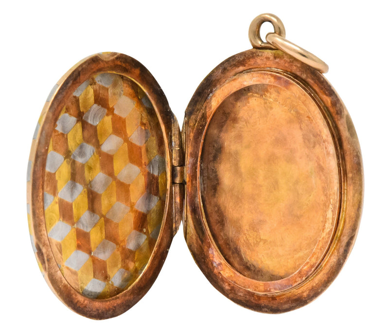Art Deco 14 Karat Two-Tone Gold Platinum Decorated Locket - Wilson's Estate Jewelry