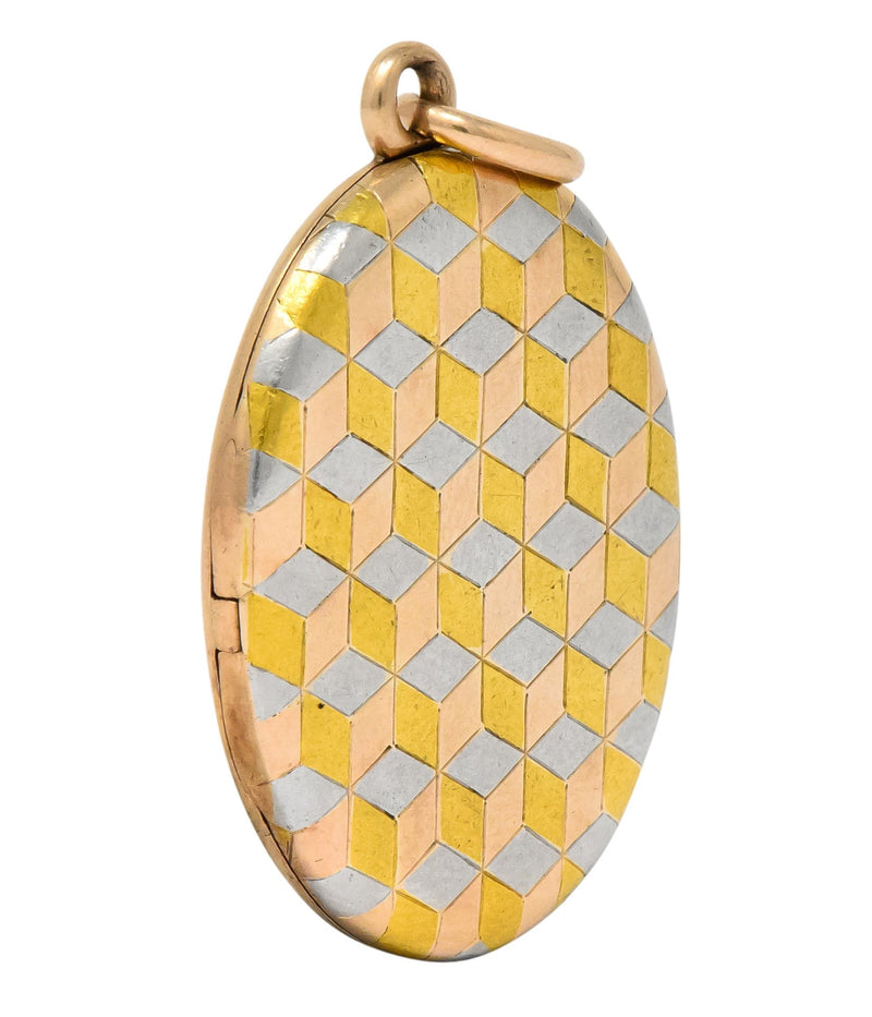 Art Deco 14 Karat Two-Tone Gold Platinum Decorated Locket - Wilson's Estate Jewelry