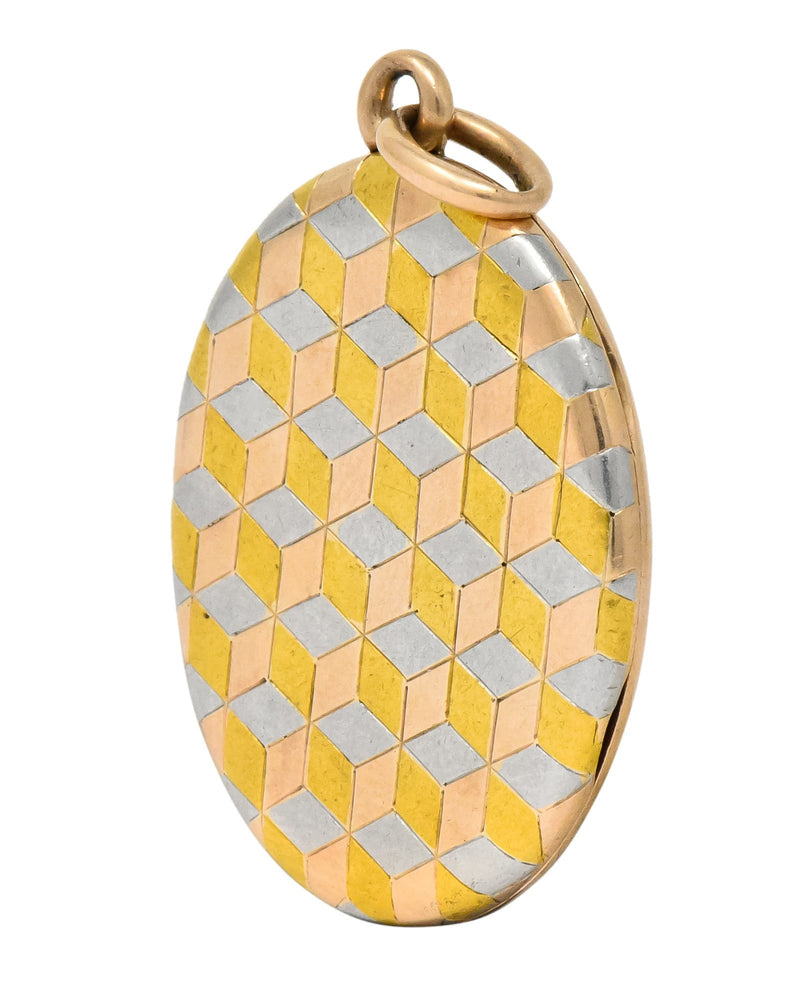 Art Deco 14 Karat Two-Tone Gold Platinum Decorated Locket - Wilson's Estate Jewelry