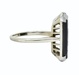 Art Deco 1930 Onyx Intaglio 14 Karat White Gold Heraldry Unisex Ring - Wilson's Estate Jewelry