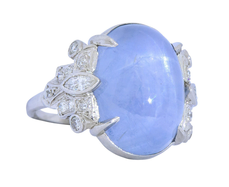 Art Deco 1930's 22.90 CTW Star Sapphire Diamond Platinum Ring - Wilson's Estate Jewelry