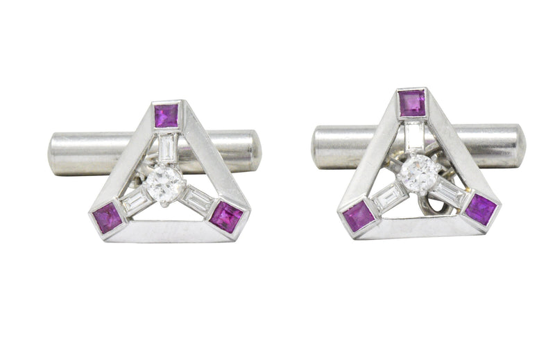 Art Deco 2.08 CTW Diamond Ruby Platinum Cufflinks Wilson's Estate Jewelry