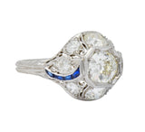 Art Deco 2.38 CTW Diamond Sapphire Platinum Dinner Engagement Ring - Wilson's Estate Jewelry