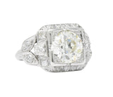 Art Deco 2.69 CTW Diamond Platinum Cushion Foliate Engagement Ring GIA Wilson's Estate Jewelry