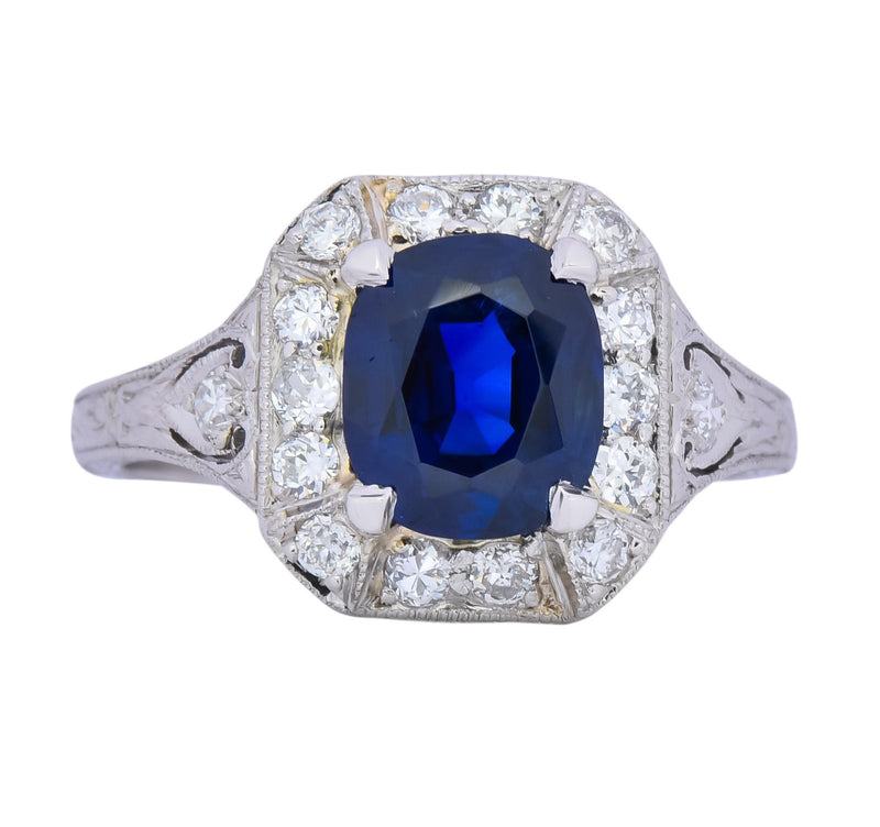 Art Deco 2.86 CTW No Heat Sapphire Diamond Platinum Ring AGL Wilson's Antique & Estate Jewelry