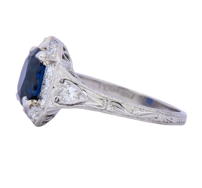 Art Deco 2.86 CTW No Heat Sapphire Diamond Platinum Ring AGL Wilson's Antique & Estate Jewelry