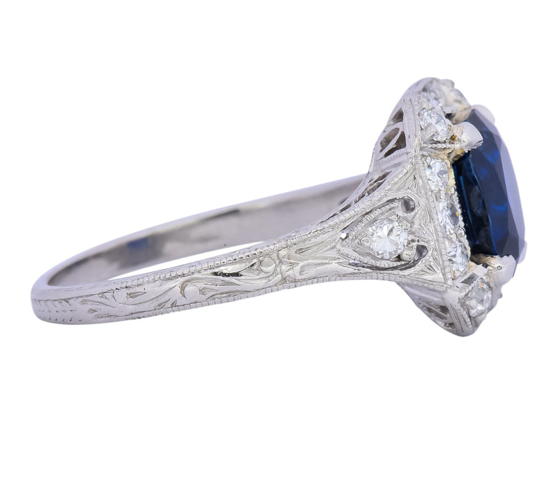 Art Deco 2.86 CTW No Heat Sapphire Diamond Platinum Ring AGL Wilson's Antique & Estate Jewelry