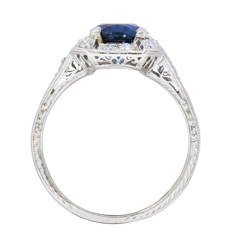 Art Deco 2.86 CTW No Heat Sapphire Diamond Platinum Ring AGL Wilson's Antique & Estate Jewelry
