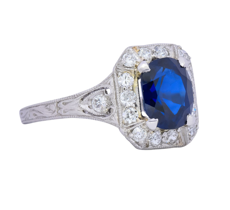 Art Deco 2.86 CTW No Heat Sapphire Diamond Platinum Ring AGL Wilson's Antique & Estate Jewelry