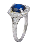 Art Deco 2.86 CTW No Heat Sapphire Diamond Platinum Ring AGL Wilson's Antique & Estate Jewelry