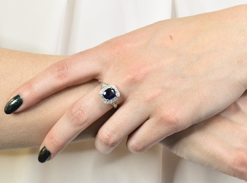 Art Deco 2.86 CTW No Heat Sapphire Diamond Platinum Ring AGL Wilson's Antique & Estate Jewelry