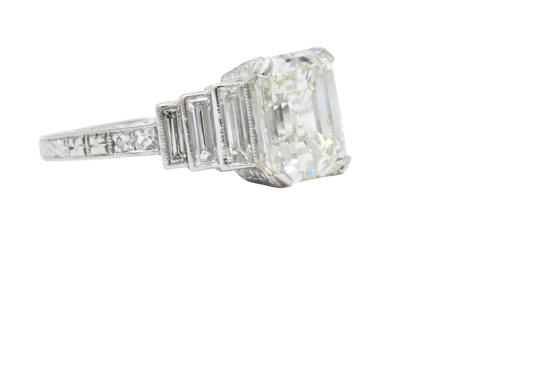 Art Deco 3.64 CTW Asscher Cut Diamond & Platinum Engagement Ring GIA Wilson's Estate Jewelry