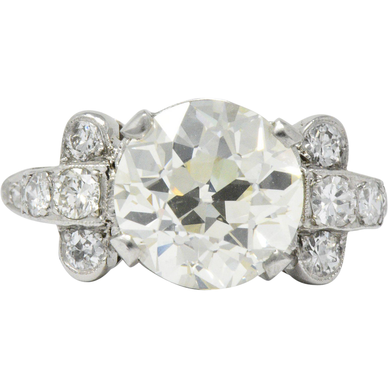 Art Deco 3.88 CTW Diamond Platinum Engagement Ring GIA Wilson's Estate Jewelry