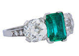 Art Deco 4.87 CTW Colombian Emerald Diamond Platinum Ring AGL Wilson's Estate Jewelry