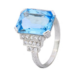 Art Deco 5.60 CTW Aquamarine Diamond Platinum Cocktail Ring - Wilson's Estate Jewelry