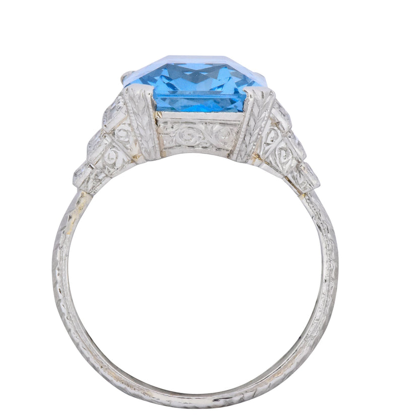 Art Deco 5.60 CTW Aquamarine Diamond Platinum Cocktail Ring - Wilson's Estate Jewelry