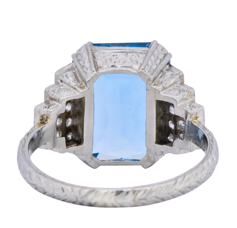 Art Deco 5.60 CTW Aquamarine Diamond Platinum Cocktail Ring - Wilson's Estate Jewelry