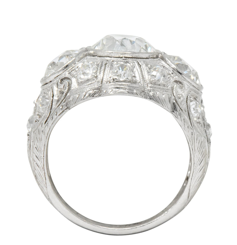 Art Deco 5.60 CTW Old European Cut Diamond Platinum Three Stone Ring - Wilson's Estate Jewelry