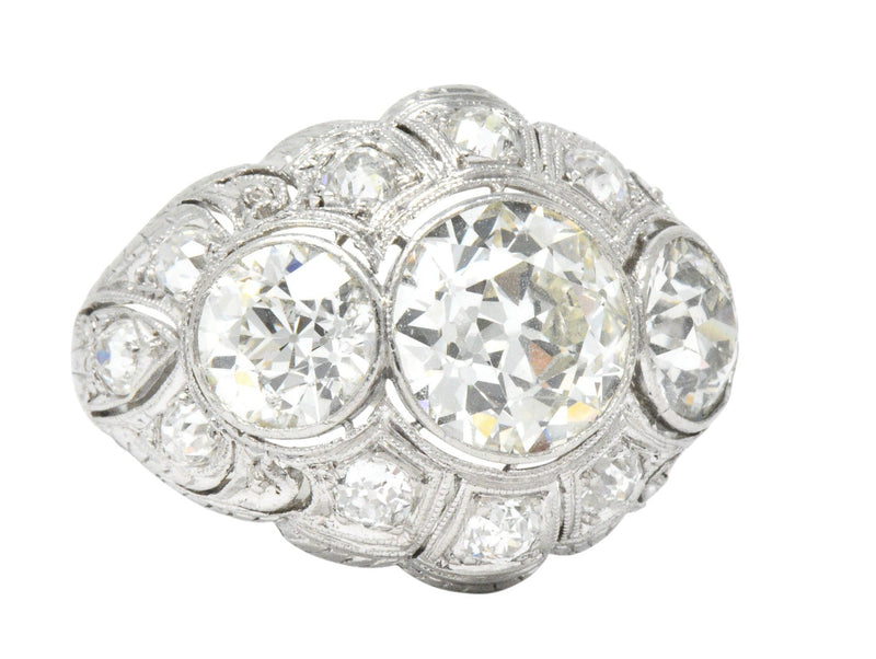 Art Deco 5.60 CTW Old European Cut Diamond Platinum Three Stone Ring - Wilson's Estate Jewelry