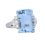 Art Deco 7.75 CTW Aquamarine Diamond Platinum Cocktail Ring Wilson's Estate Jewelry