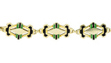 Art Deco Black & Green Enamel 14 Karat Gold Link Bracelet - Wilson's Estate Jewelry
