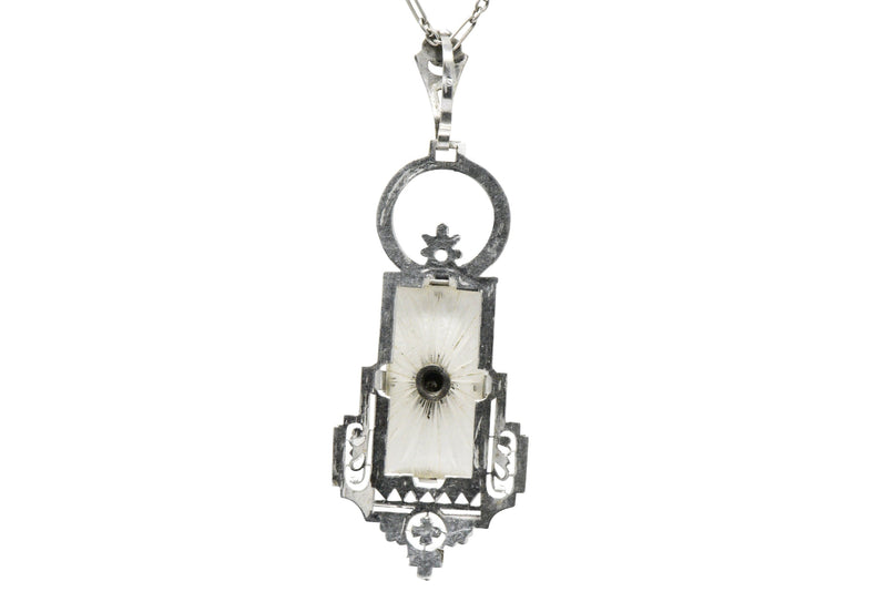 Art Deco Camphor Glass Diamond And 14 Karat White Gold Pendant Necklace Wilson's Estate Jewelry