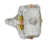 Art Deco Diamond Camphor Glass 14 Karat Tri-Color Gold Dinner Ring - Wilson's Estate Jewelry