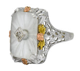 Art Deco Diamond Camphor Glass 14 Karat Tri-Color Gold Dinner Ring - Wilson's Estate Jewelry