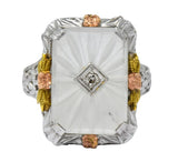 Art Deco Diamond Camphor Glass 14 Karat Tri-Color Gold Dinner Ring - Wilson's Estate Jewelry