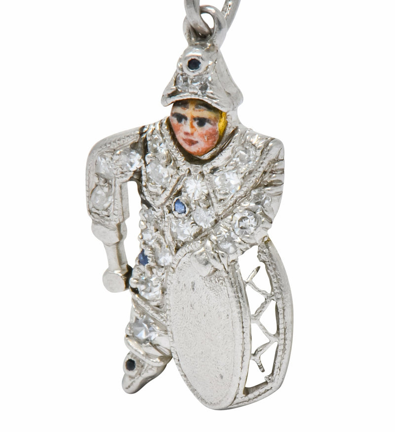 Art Deco Diamond Enamel Sapphire Platinum Drummer Boy Charm - Wilson's Estate Jewelry