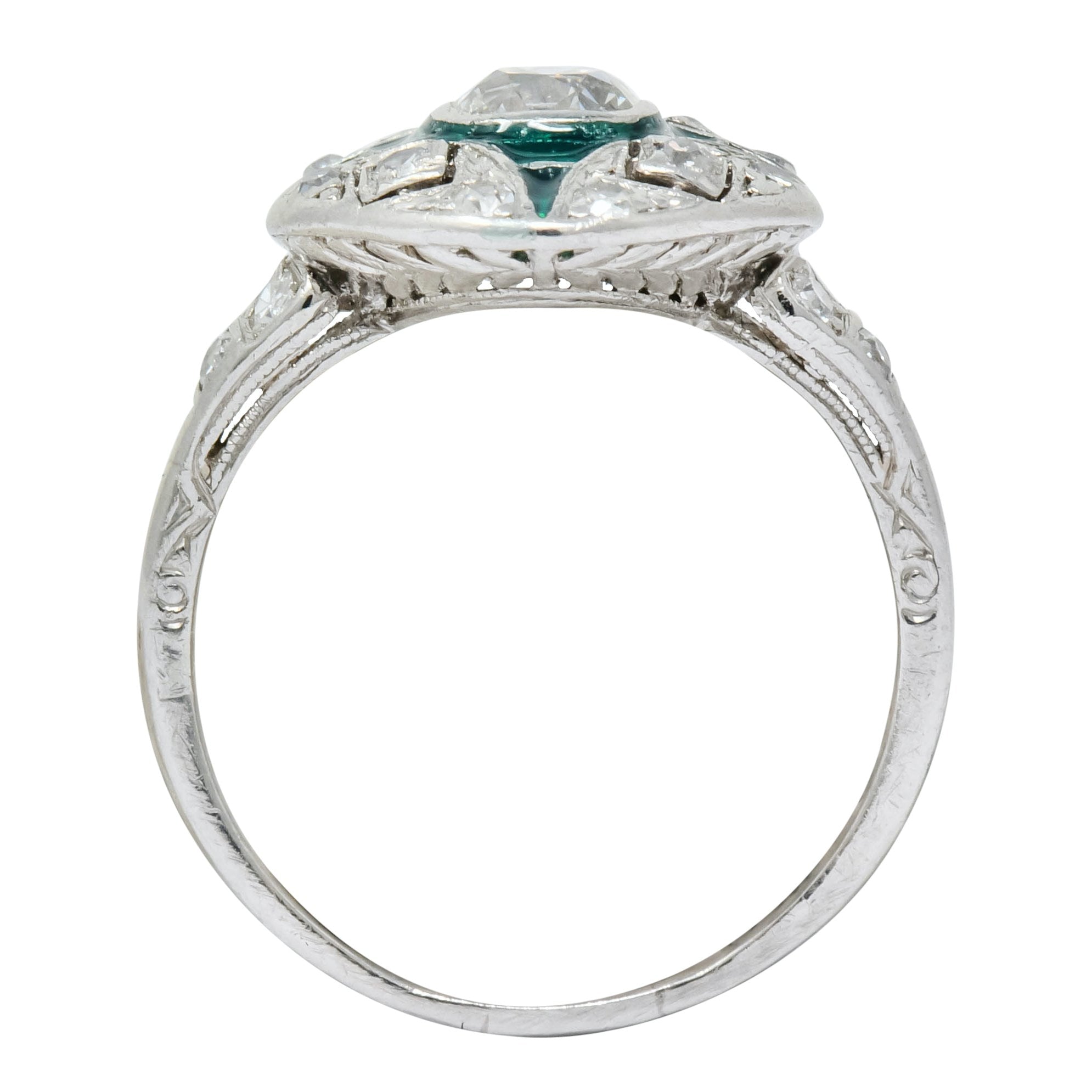 Art Deco Diamond Plique-à-Jour Enamel  Platinum Dinner Engagement Ring - Wilson's Estate Jewelry