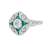Art Deco Diamond Plique-à-Jour Enamel  Platinum Dinner Engagement Ring - Wilson's Estate Jewelry