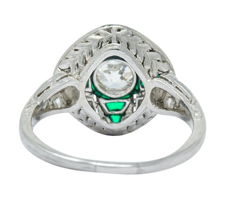Art Deco Diamond Plique-à-Jour Enamel  Platinum Dinner Engagement Ring - Wilson's Estate Jewelry