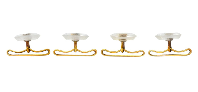 Art Deco Diamond Rock Crystal Men's 14 Karat Gold Cufflink Dress Set - Wilson's Estate Jewelry