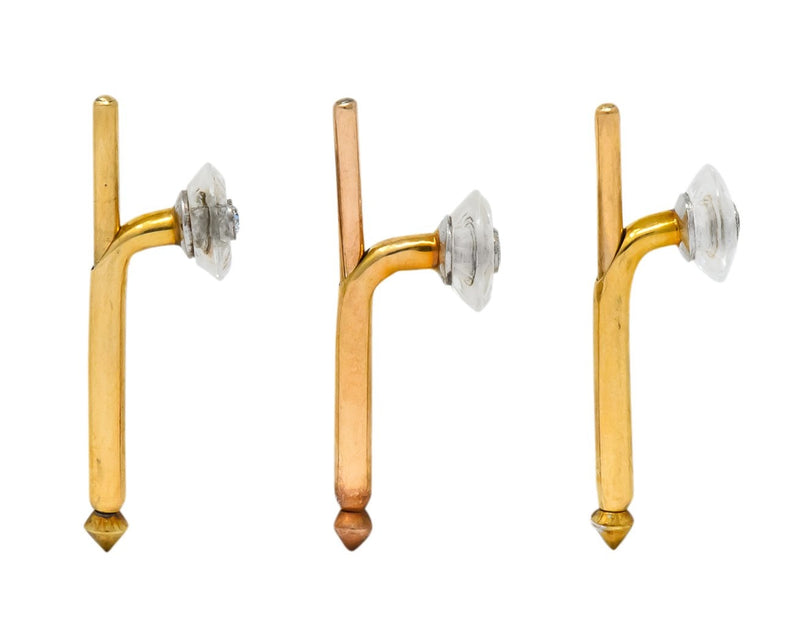 Art Deco Diamond Rock Crystal Men's 14 Karat Gold Cufflink Dress Set - Wilson's Estate Jewelry