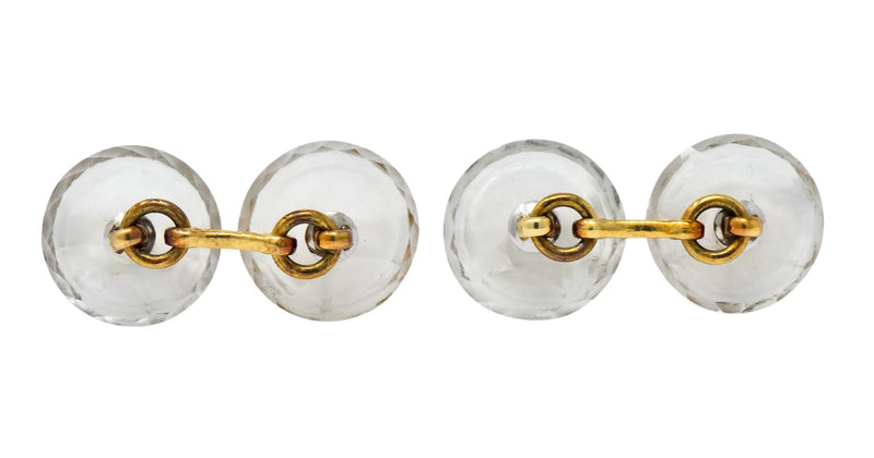 Art Deco Diamond Rock Crystal Men's 14 Karat Gold Cufflink Dress Set - Wilson's Estate Jewelry