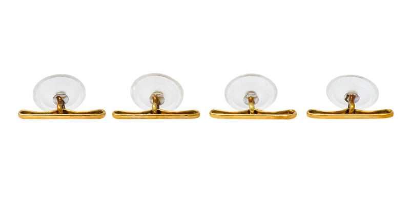 Art Deco Diamond Rock Crystal Men's 14 Karat Gold Cufflink Dress Set - Wilson's Estate Jewelry
