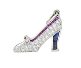 Art Deco Diamond Sapphire Ruby Platinum High-Heel Shoe Charm Wilson's Estate Jewelry