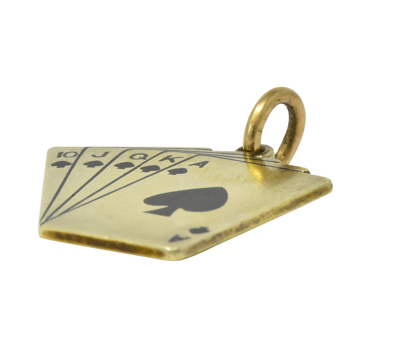 Art Deco Enamel 14 Karat Gold Playing Cards Charm in Spades - Wilson's Estate Jewelry
