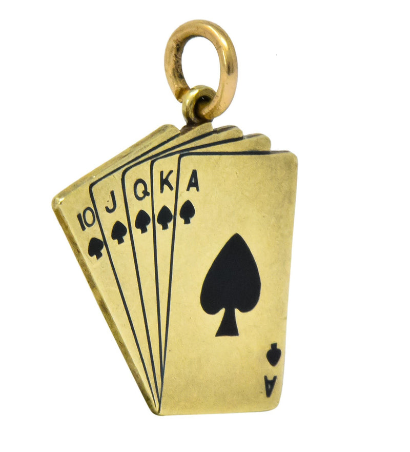 Art Deco Enamel 14 Karat Gold Playing Cards Charm in Spades - Wilson's Estate Jewelry