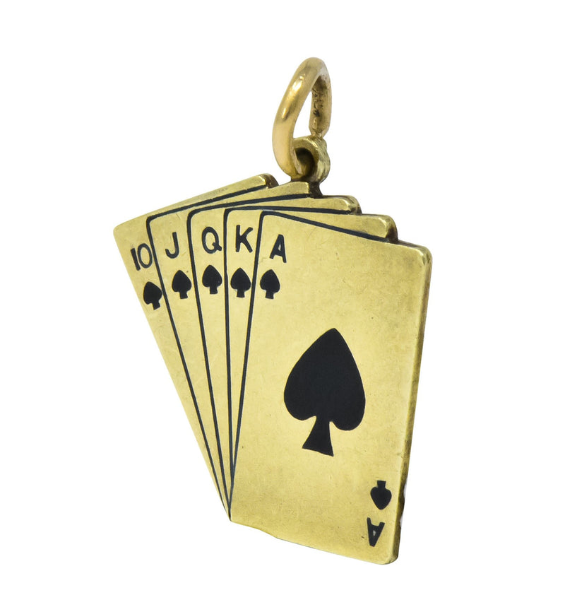 Art Deco Enamel 14 Karat Gold Playing Cards Charm in Spades - Wilson's Estate Jewelry