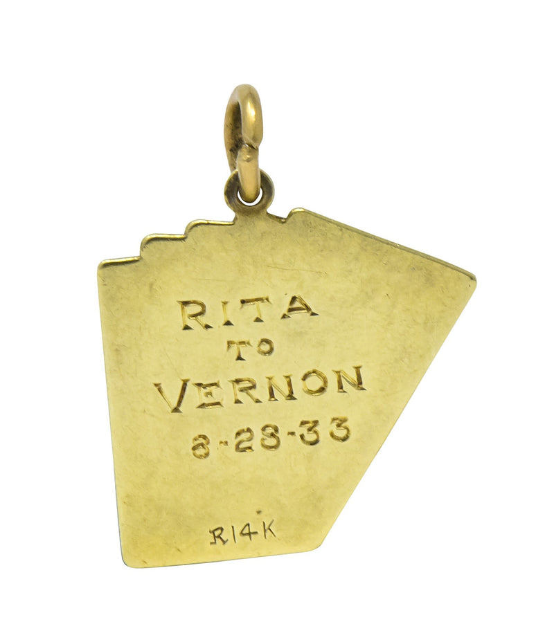 Art Deco Enamel 14 Karat Gold Playing Cards Charm in Spades - Wilson's Estate Jewelry
