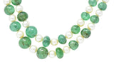 Art Deco French Diamond Emerald Cultured Pearl Platinum Double Strand Necklace Wilson's Estate Jewelry