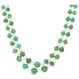 Art Deco French Diamond Emerald Cultured Pearl Platinum Double Strand Necklace Wilson's Estate Jewelry